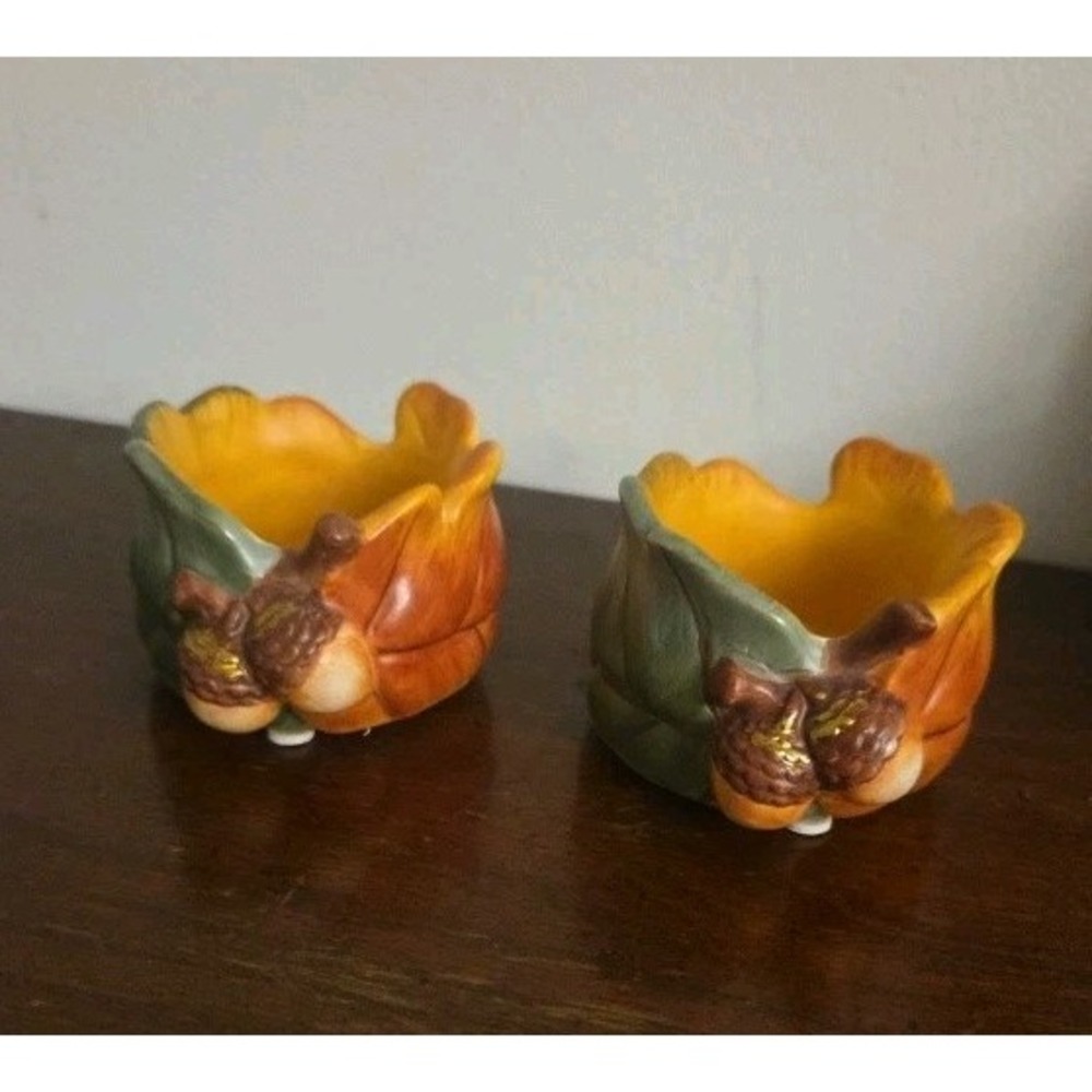 Yankee Candle Fall Autumn Acorns Leaf Tealight Votive Candle Holders Set of 2